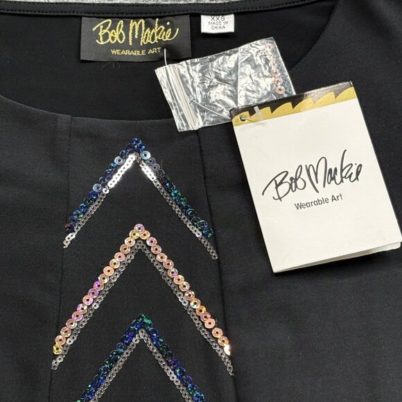 Bob Mackie Wearable Art Top Womens XXS Black Tunic Sequin Chevron‎ Party Formal - Picture 3 of 16